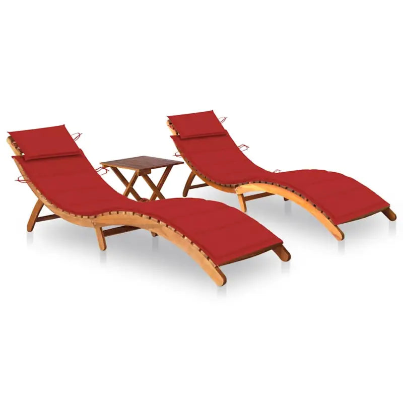 Massief acaciahout ligbedden Voor binnen en buiten diverse afmetingen - Rood / 1 / 2 ligbedden met tafel - Ligstoelen