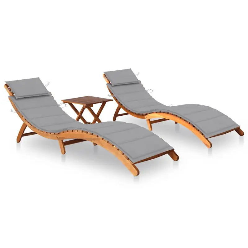 Massief acaciahout ligbedden Voor binnen en buiten diverse afmetingen - Grijs / 1 / 2 ligbedden met tafel - Ligstoelen