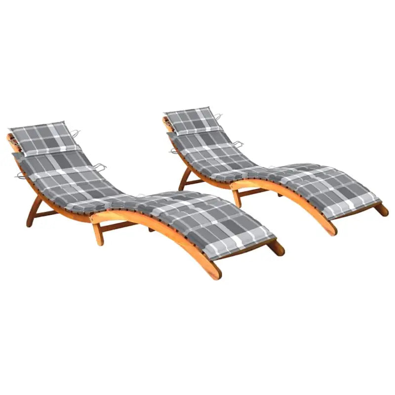 Massief acaciahout ligbedden Voor binnen en buiten diverse afmetingen - Grijs ruitpatroon / 1 / 2 ligbedden - Ligstoelen