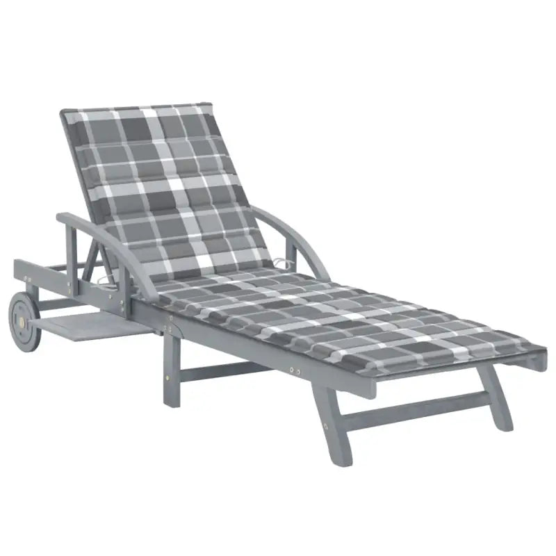 Massief Acaciahout Ligstoel met Greywash Afwerking voor Buitenplezier - Grijs ruitpatroon / 1 - Ligstoelen