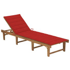 Massief acaciahout ligstoel met kussen en mooie afmetingen ligbed - Rood / 1 - Ligstoelen
