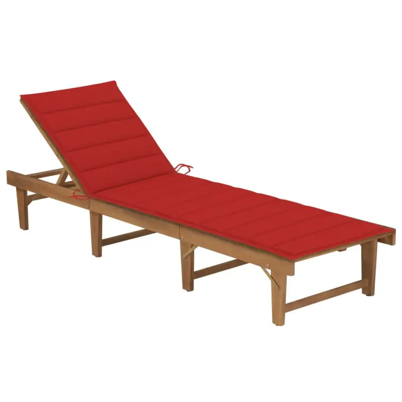Massief acaciahout ligstoel met kussen en mooie afmetingen ligbed - Rood / 1 - Ligstoelen
