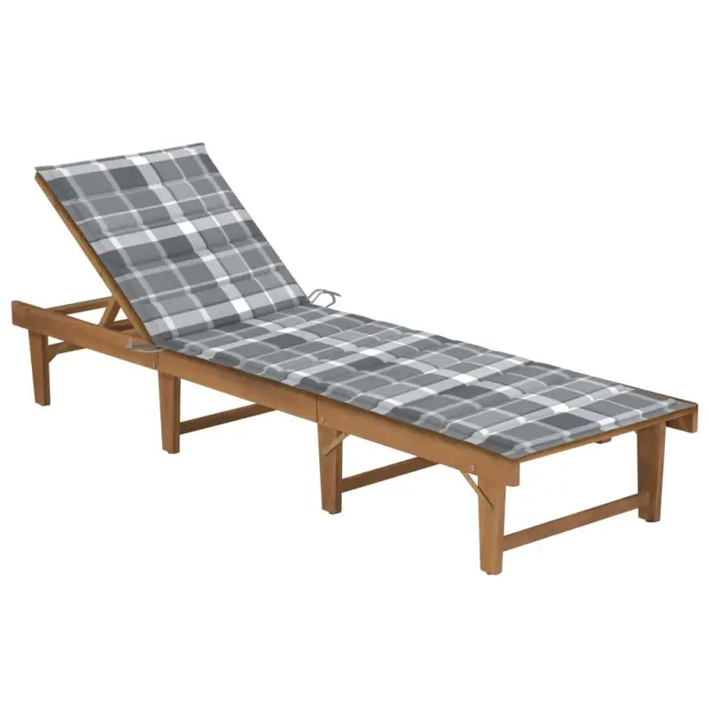 Massief acaciahout ligstoel met kussen en mooie afmetingen ligbed - Grijs ruitpatroon / 1 - Ligstoelen