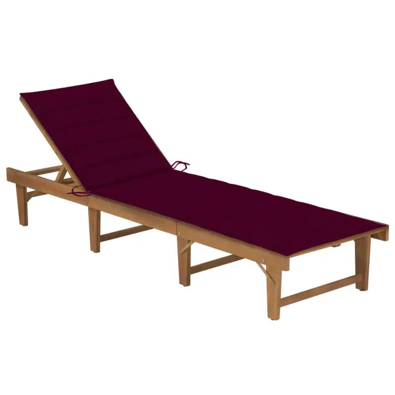 Massief acaciahout ligstoel met kussen en mooie afmetingen ligbed - Wijnrood / 1 - Ligstoelen