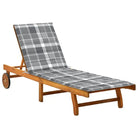 Massief acaciahout ligstoel voor ultiem ontspanning in de tuin - Grijs ruitpatroon / 200 x 63 x 85 cm / 1 - Ligstoelen
