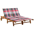 Massief acaciahout ligstoel voor ultiem ontspanning in de tuin - Rood ruitpatroon / 200 x 123 x 85 cm / 1 - Ligstoelen