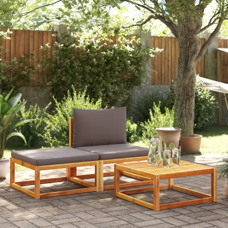 Massief Acaciahout Loungebank met comfortabele zitervaring en wasbare hoes - Grijs / 1 / midden + voetensteun + Tafel