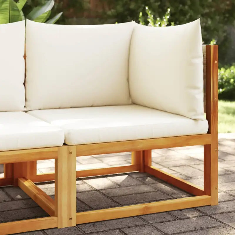 Massief Acaciahout Loungebank met comfortabele zitervaring en wasbare hoes - beige en crèmekleurig / 1 / Hoekbank