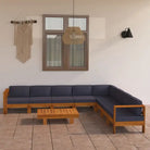 Massief acaciahout loungeset met afmetingen middenbank voor tuin en terras - Donkergrijs / hoek + 7x midden + Tafel