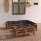 Massief acaciahout loungeset met afmetingen middenbank voor tuin en terras - Donkergrijs / hoek + 5x midden + Bank