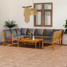 Massief Acaciahout Loungeset voor buiten met moderne elegantie - Donkergrijs / 2x hoek + 3x midden + 2x Bank + 2x Tafel