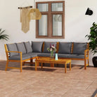 Massief Acaciahout Loungeset voor buiten met moderne elegantie - Donkergrijs / midden + hoek + 2x Bank + Tafel