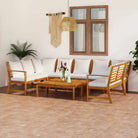 Massief Acaciahout Loungeset voor buiten met moderne elegantie - Crème / 2x hoek + 3x midden + 2x Bank + 2x Tafel