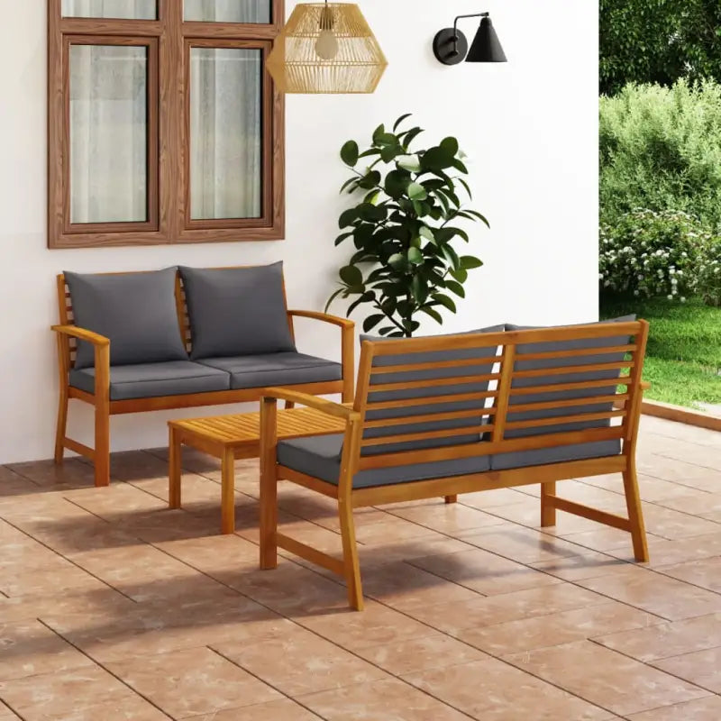 Massief Acaciahout Loungeset voor Tuin met Stijl en Functionaliteit - Donkergrijs / 2x Bank + Tafel - Tuinsets