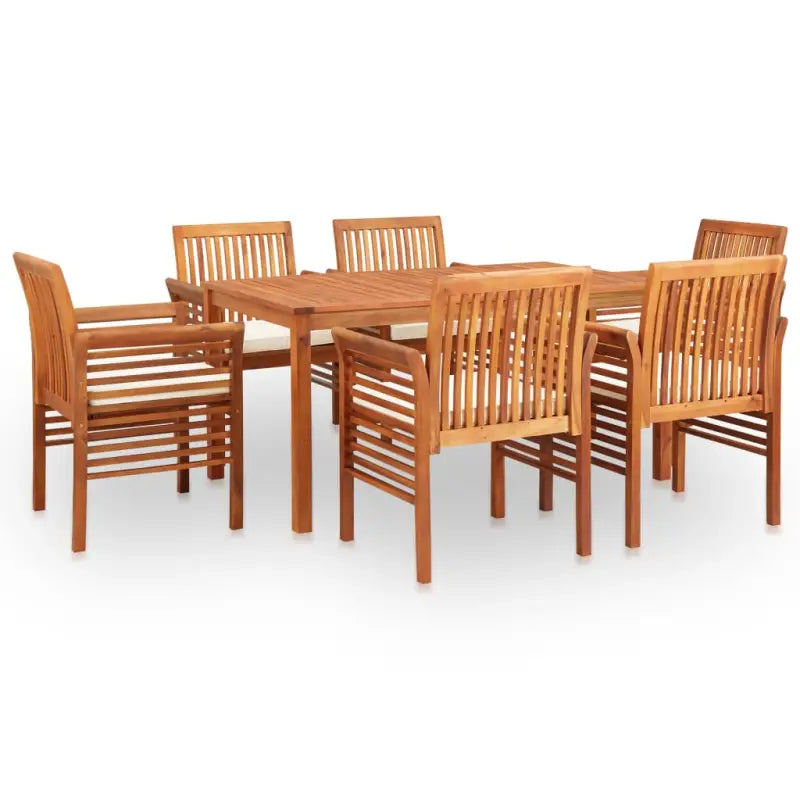 Massief acaciahout tuinset met levering bevat en natuurlijke uitstraling - Crème / 6x armstoel + tafel - Tuinsets