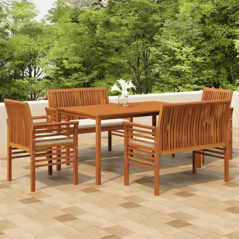 Massief acaciahout tuinset met levering bevat en natuurlijke uitstraling - Crème / 2x Bank + 2x Fauteuil + Tafel