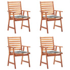 Massief acaciahout tuinstoelen met kussens en sets touwtjes voor buiten - Grijs ruitpatroon / 4 - Tuinstoelen