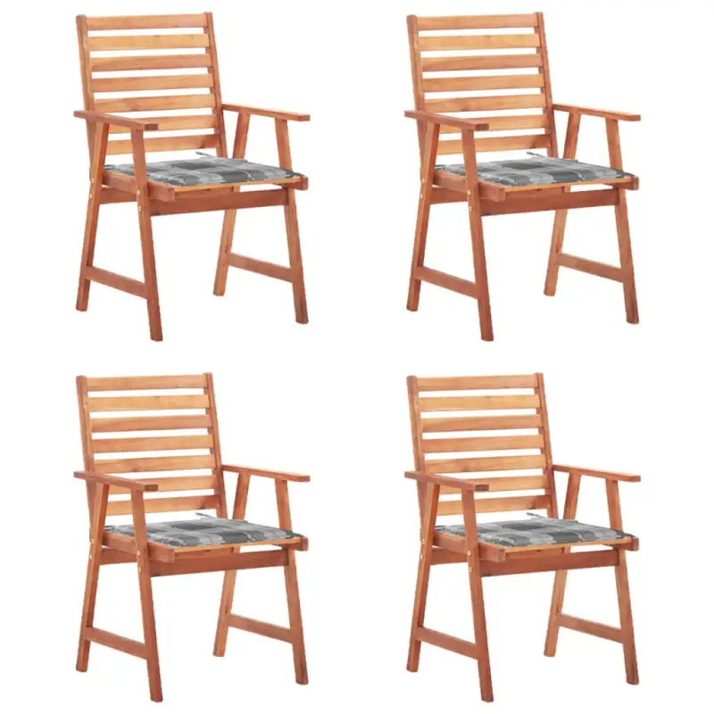 Massief acaciahout tuinstoelen met kussens en sets touwtjes voor buiten - Grijs ruitpatroon / 4 - Tuinstoelen
