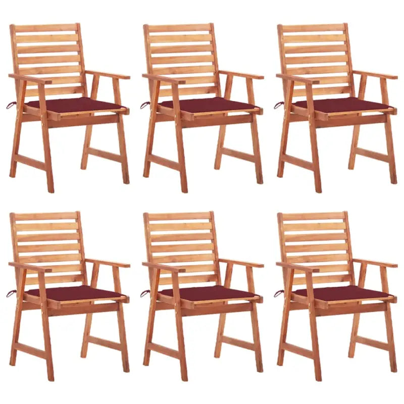 Massief acaciahout tuinstoelen met kussens en sets touwtjes voor buiten - Wijnrood / 6 - Tuinstoelen