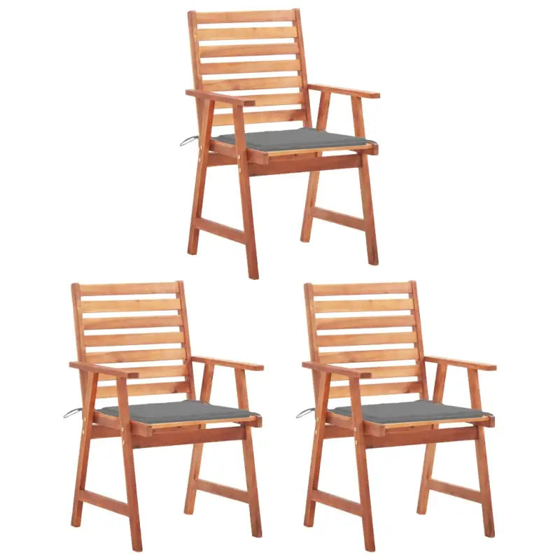 Massief acaciahout tuinstoelen met kussens en sets touwtjes voor buiten - Grijs / 3 - Tuinstoelen
