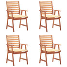 Massief acaciahout tuinstoelen met kussens en sets touwtjes voor buiten - Crème / 4 - Tuinstoelen