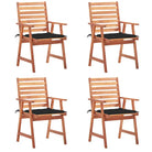 Massief acaciahout tuinstoelen met kussens en sets touwtjes voor buiten - Zwart / 4 - Tuinstoelen