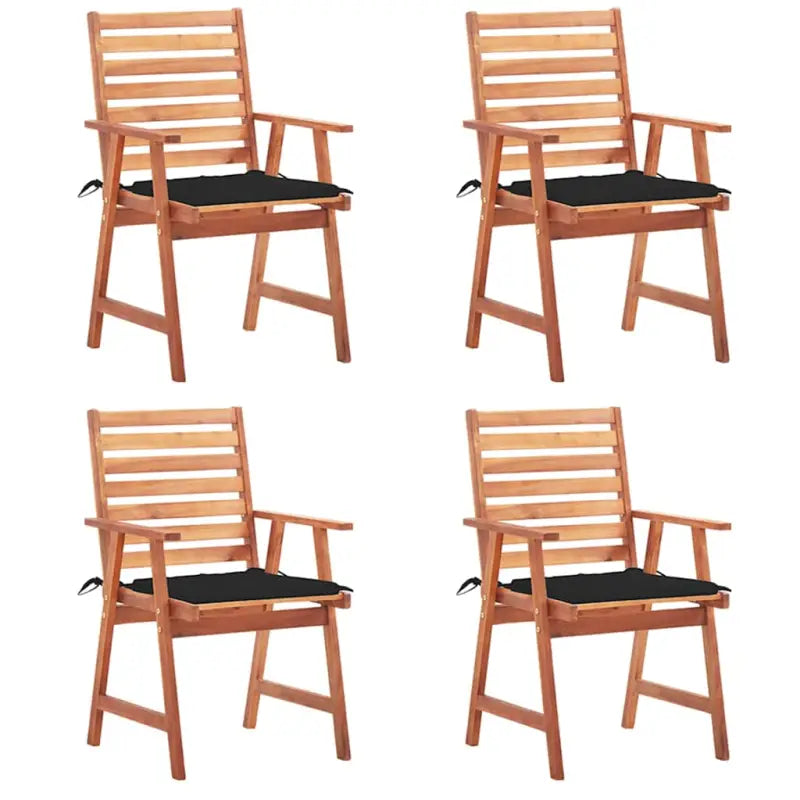 Massief acaciahout tuinstoelen met kussens en sets touwtjes voor buiten - Zwart / 4 - Tuinstoelen