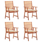 Massief acaciahout tuinstoelen met kussens en sets touwtjes voor buiten - Beige / 4 - Tuinstoelen