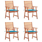 Massief acaciahout tuinstoelen met kussens en sets touwtjes voor buiten - Blauw / 4 - Tuinstoelen
