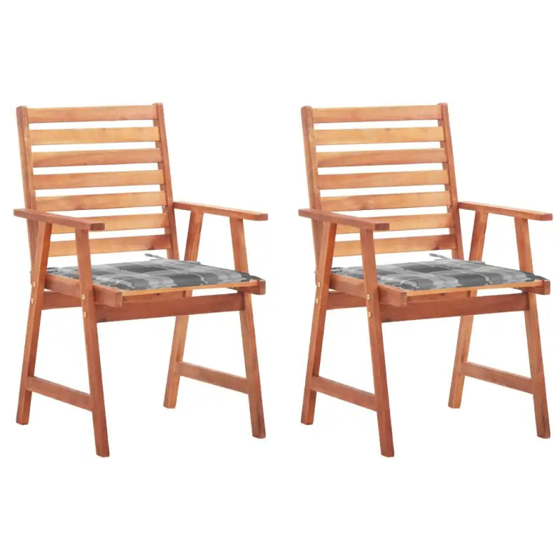 Massief acaciahout tuinstoelen met kussens en sets touwtjes voor buiten - Grijs ruitpatroon / 2 - Tuinstoelen