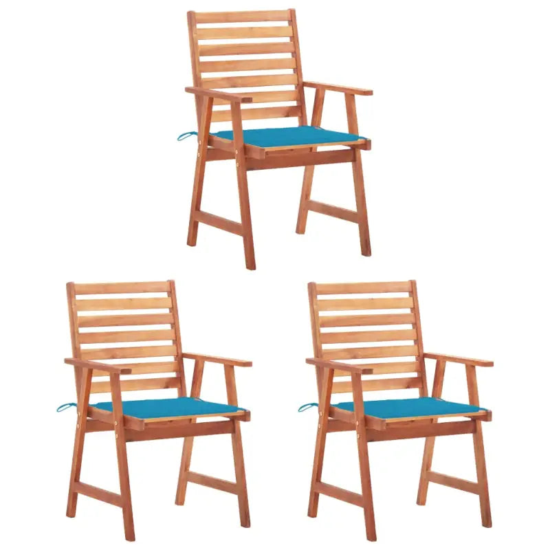 Massief acaciahout tuinstoelen met kussens en sets touwtjes voor buiten - Blauw / 3 - Tuinstoelen