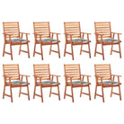 Massief acaciahout tuinstoelen met kussens en sets touwtjes voor buiten - Grijs ruitpatroon / 8 - Tuinstoelen
