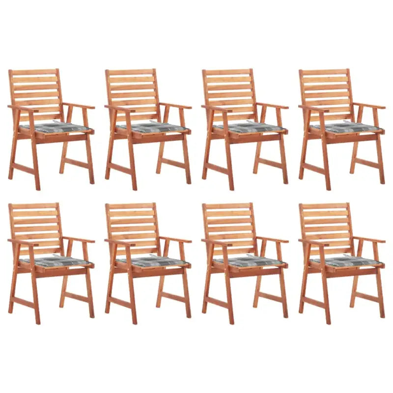 Massief acaciahout tuinstoelen met kussens en sets touwtjes voor buiten - Grijs ruitpatroon / 8 - Tuinstoelen