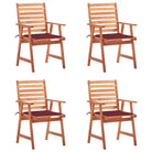 Massief acaciahout tuinstoelen met kussens en sets touwtjes voor buiten - Wijnrood / 4 - Tuinstoelen