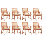 Massief acaciahout tuinstoelen met kussens en sets touwtjes voor buiten - Beige / 8 - Tuinstoelen
