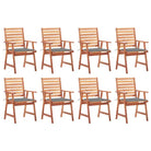 Massief acaciahout tuinstoelen met kussens en sets touwtjes voor buiten - Grijs / 8 - Tuinstoelen