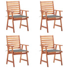 Massief acaciahout tuinstoelen met kussens en sets touwtjes voor buiten - Grijs / 4 - Tuinstoelen