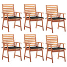 Massief acaciahout tuinstoelen met kussens en sets touwtjes voor buiten - Zwart / 6 - Tuinstoelen