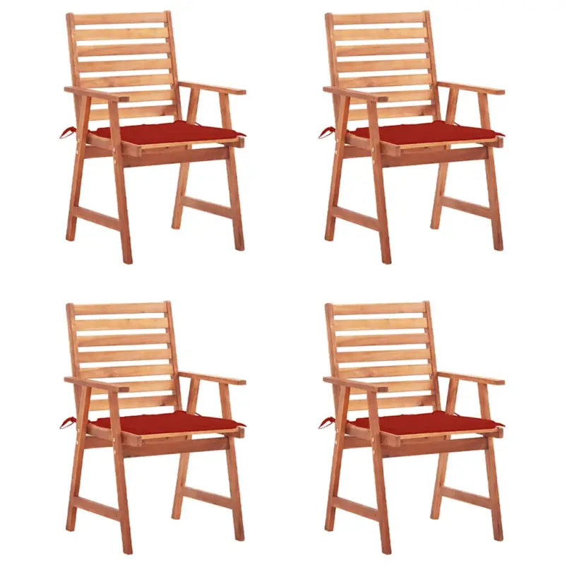 Massief acaciahout tuinstoelen met kussens en sets touwtjes voor buiten - Rood / 4 - Tuinstoelen