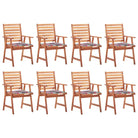 Massief acaciahout tuinstoelen met kussens en sets touwtjes voor buiten - Rood ruitpatroon / 8 - Tuinstoelen