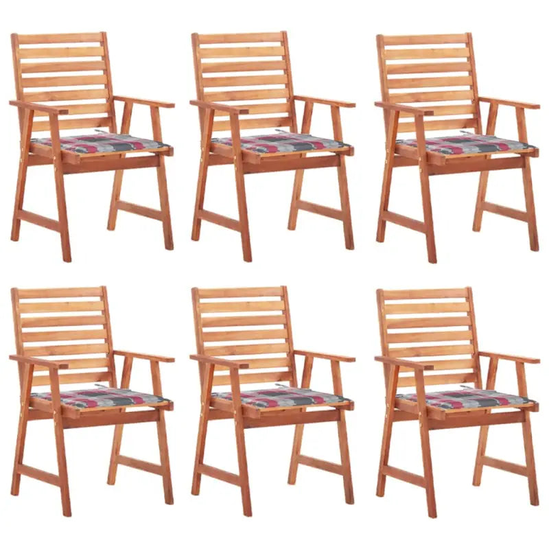 Massief acaciahout tuinstoelen met kussens en sets touwtjes voor buiten - Rood ruitpatroon / 6 - Tuinstoelen
