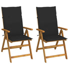 Massief acaciahout tuinstoelen met kussens en sets touwtjes levering bevat - Zwart / 120 x 50 x 3 cm / 2 - Tuinstoelen