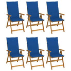 Massief acaciahout tuinstoelen met kussens en sets touwtjes levering bevat - koningsblauw / 120 x 50 x 3 cm / 6