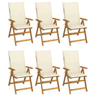 Massief acaciahout tuinstoelen met kussens en sets touwtjes levering bevat - Crème / 120 x 50 x 3 cm / 6 - Tuinstoelen