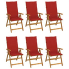 Massief acaciahout tuinstoelen met kussens en sets touwtjes levering bevat - Rood / 120 x 50 x 3 cm / 6 - Tuinstoelen