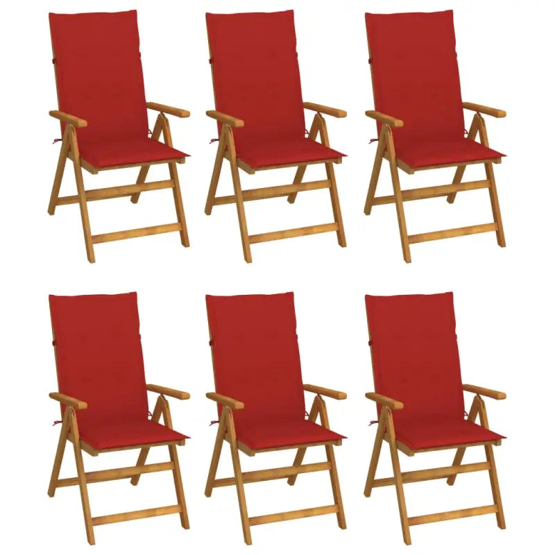 Massief acaciahout tuinstoelen met kussens en sets touwtjes levering bevat - Rood / 120 x 50 x 3 cm / 6 - Tuinstoelen