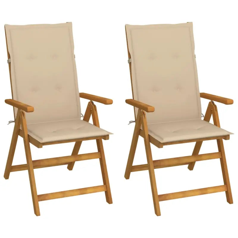 Massief acaciahout tuinstoelen met kussens en sets touwtjes levering bevat - Beige / 120 x 50 x 3 cm / 2 - Tuinstoelen