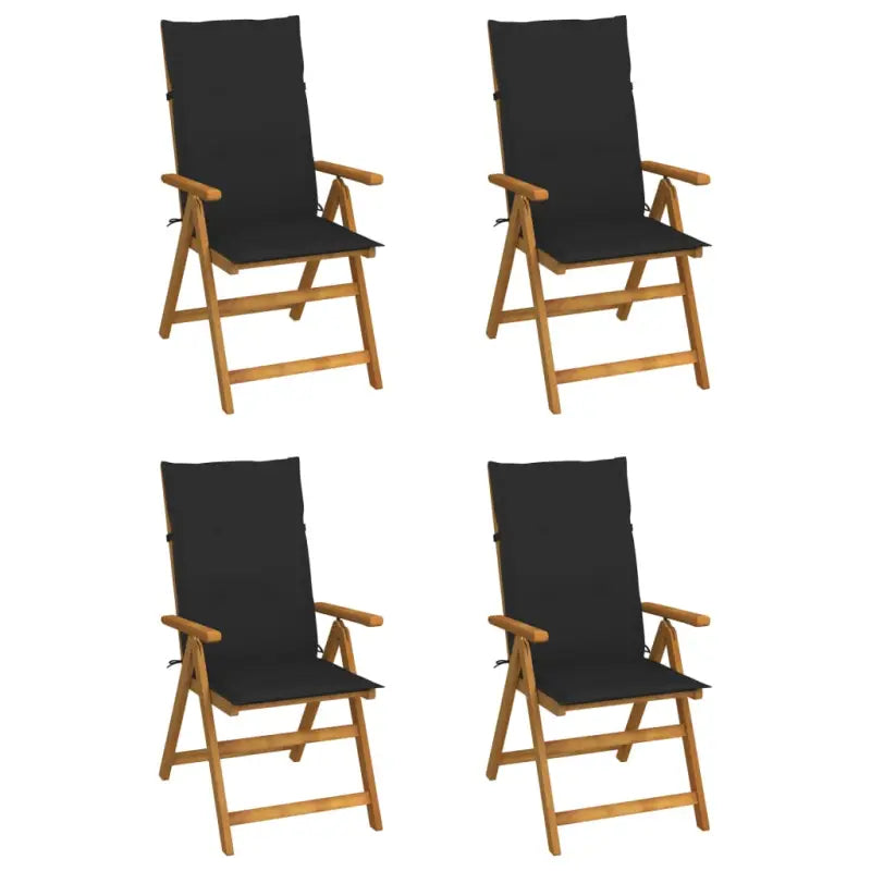 Massief acaciahout tuinstoelen met kussens en sets touwtjes levering bevat - Zwart / 120 x 50 x 3 cm / 4 - Tuinstoelen
