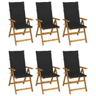 Massief acaciahout tuinstoelen met kussens en sets touwtjes levering bevat - Zwart / 120 x 50 x 3 cm / 6 - Tuinstoelen