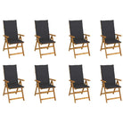 Massief acaciahout tuinstoelen met kussens en sets touwtjes levering bevat - Antraciet / 120 x 50 x 3 cm / 8